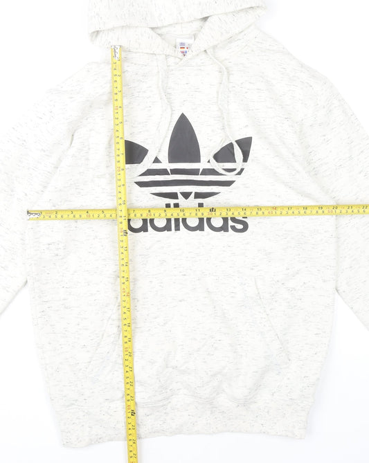 Adidas Men White Pullover Hoodie Small Logo Hooded Sweatshirt