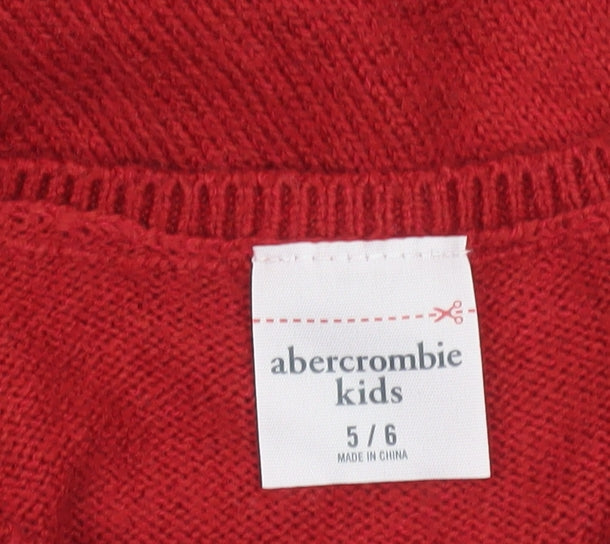 Abercrombie Kids Girls Red Fit & Flare Knit Dress 5-6 Years Long Sleeve