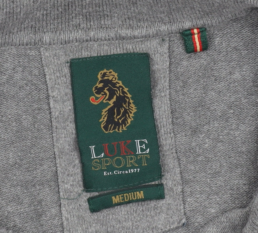 Luke Sport Men’s Grey Cotton Henley Jumper Medium Collared Logo