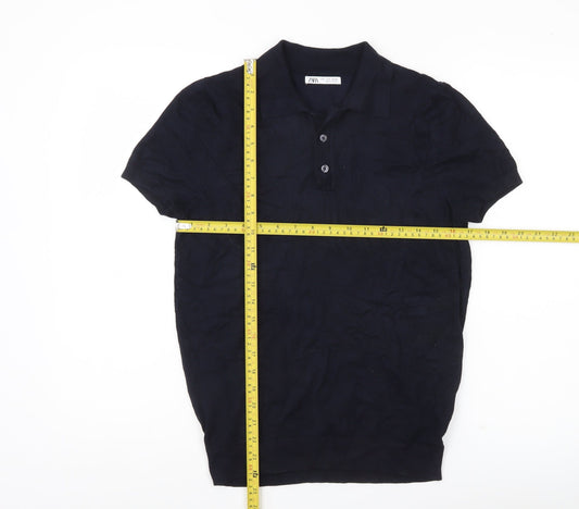Zara Men’s Blue Polo Shirt Size S Short Sleeve Viscose Knit