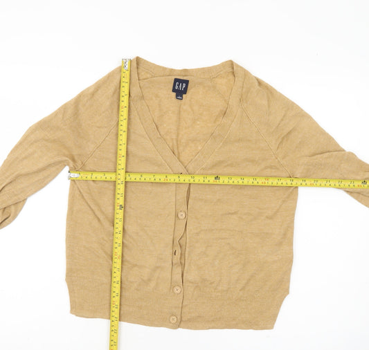 GAP Women’s Beige Linen Cotton Cardigan Jumper S V-Neck Long Sleeve