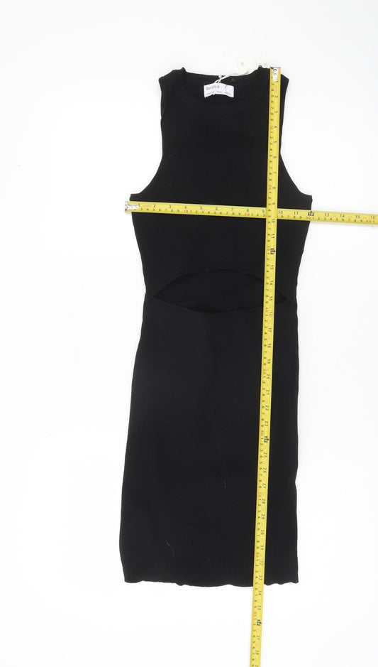 Bershka Womens Black Sleeveless Bodycon Cut Out Knit Dress M