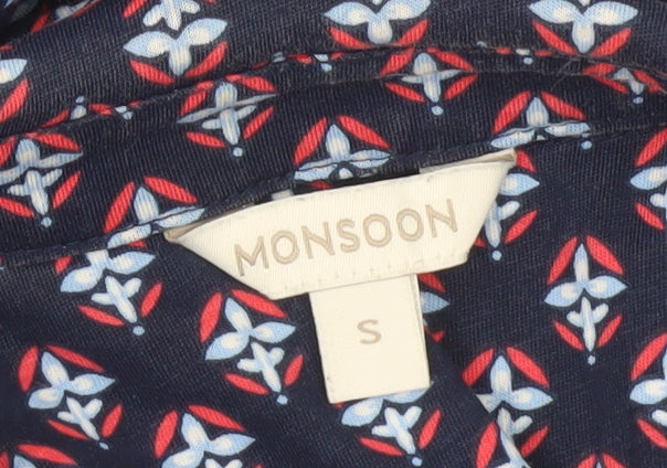 Monsoon Women’s Blue Geometric Cotton A-Line Dress Size S
