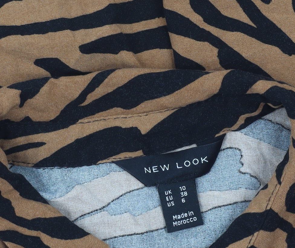 New Look Women Brown Animal Print Button-Up Shirt UK 10