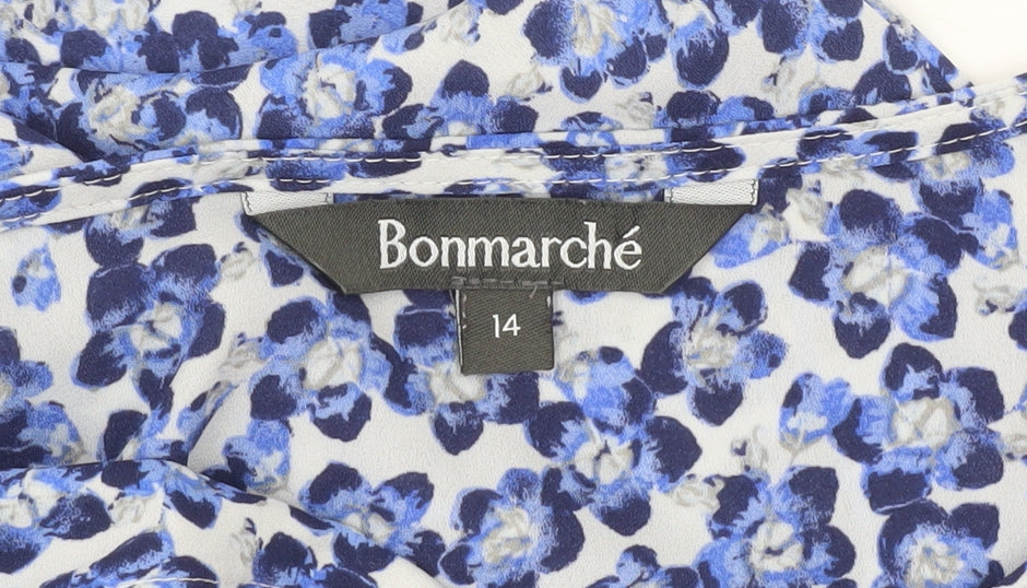Bonmarché Women’s Blue Floral Blouse Size 14 Tunic Short Sleeve