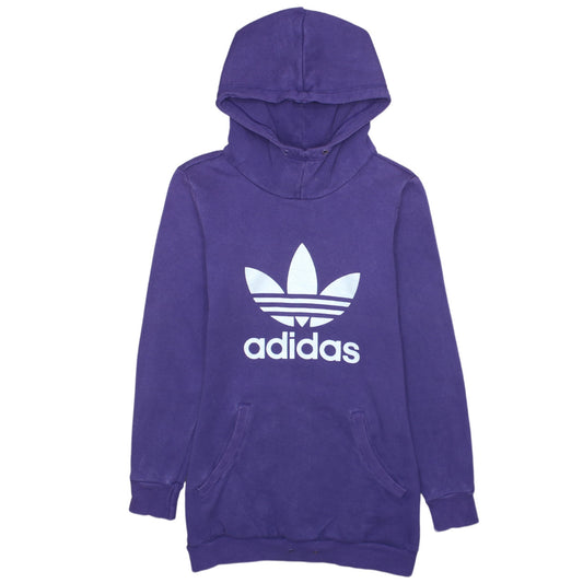 Additional front view of Adidas women’s purple hoodie sweatshirt, size UK 10, pullover logo hooded