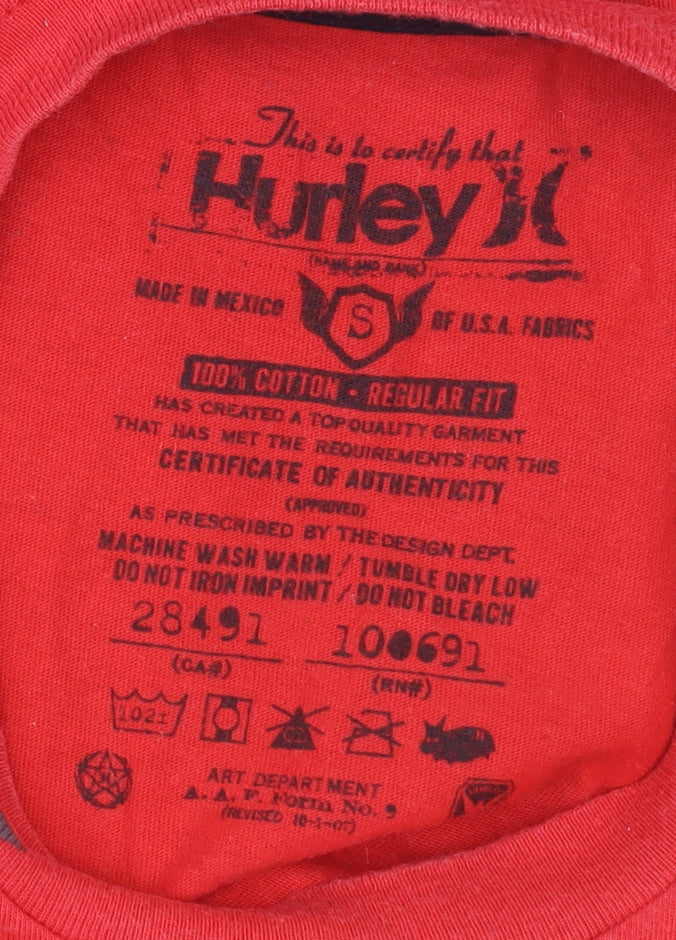 Mens UK Size S Hurley Red T-Shirt