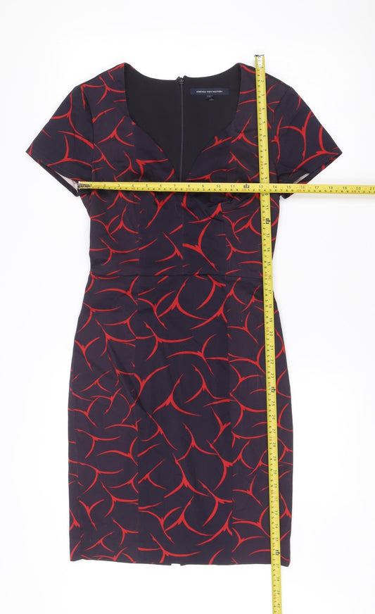 French Connection Women’s Black Red Bodycon Dress XS V-Neck Party