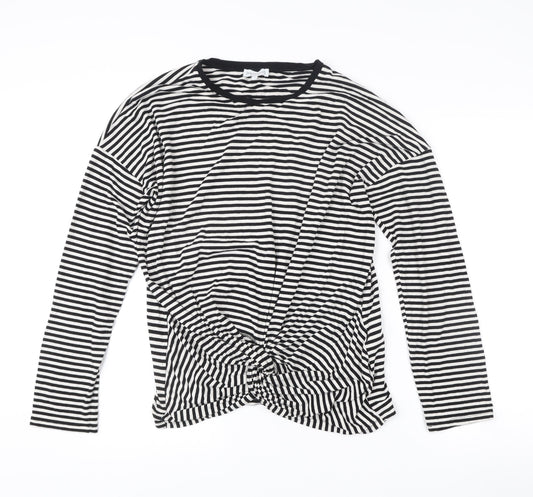 Warehouse Women Black Striped Long Sleeve Wrap T-Shirt UK 16