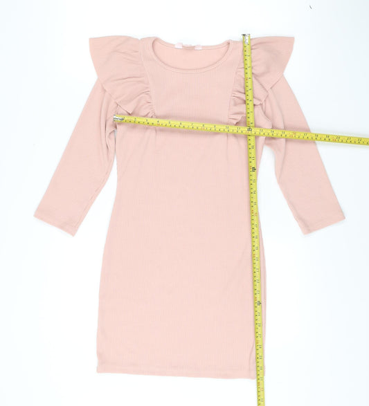 Miss Selfridge Petites Pink Bodycon Knee Length Ruffle Dress UK 10