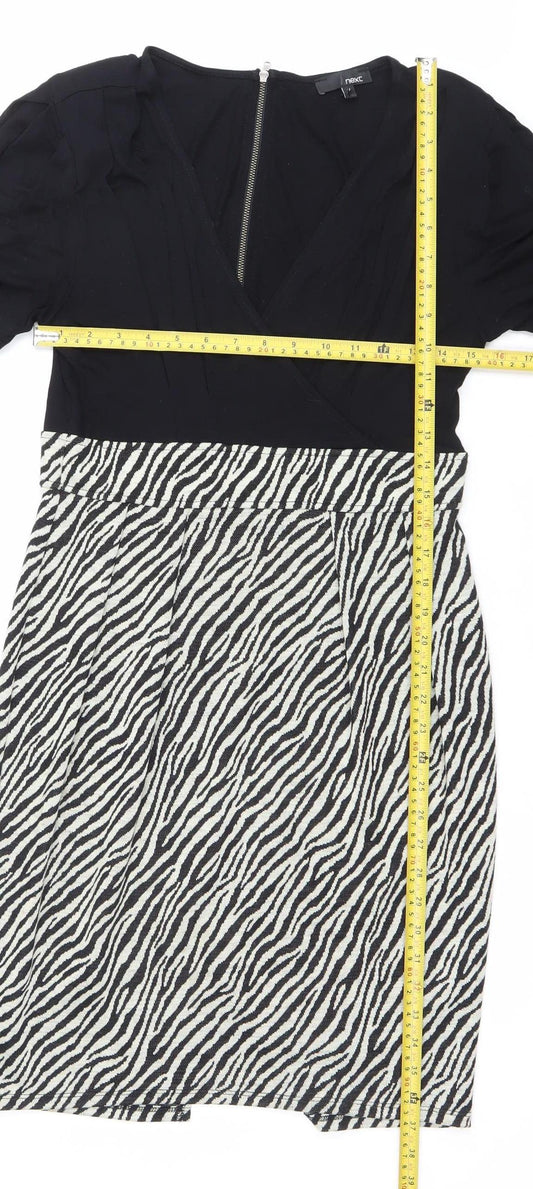 Next Women’s Black White Animal Print V-Neck Sheath Dress Size 12