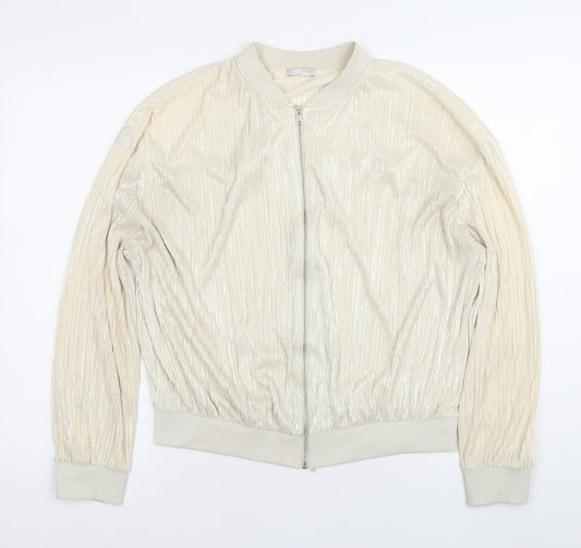 ZARA Women Ivory Bomber Jacket Size 10 Lightweight Casual