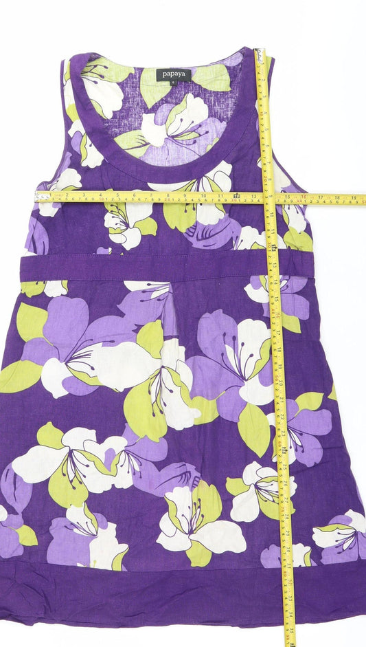 Papaya Womens Purple Floral Shift Dress Size 12 Linen Blend