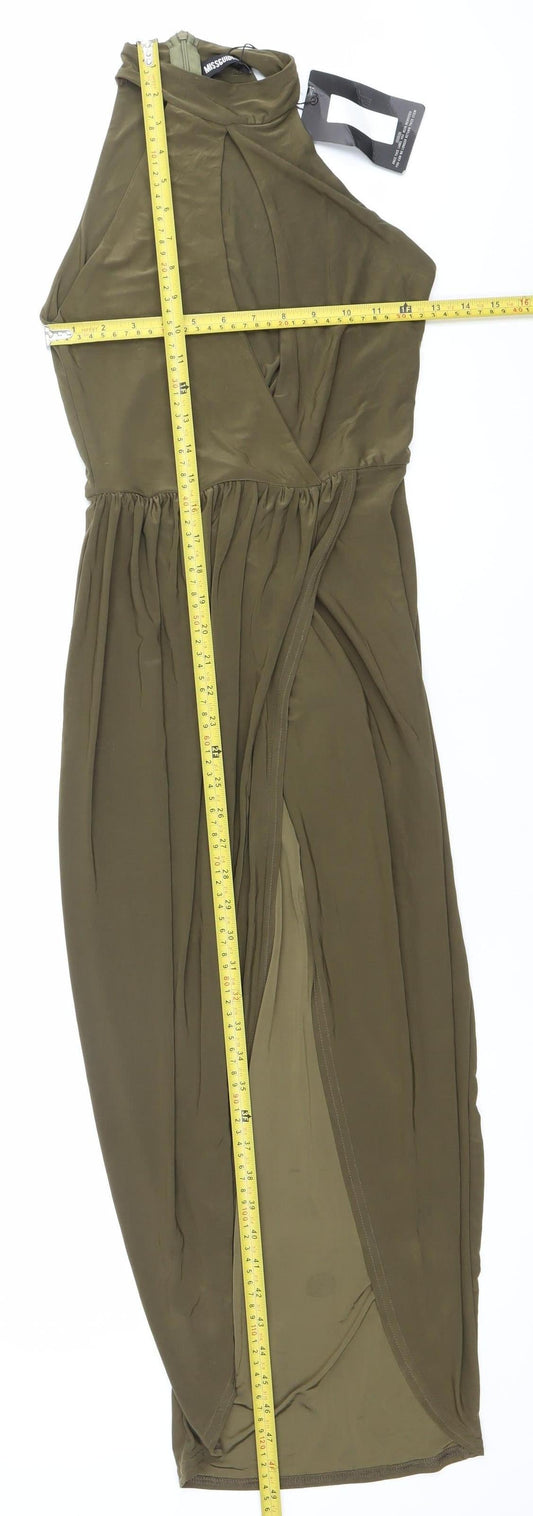 Missguided Women’s Green Bodycon Halter Long Ruched Dress Size 8