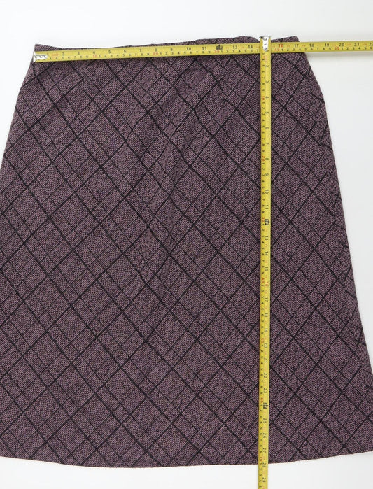 Damart Women’s Purple Check A-Line Knee Length Skirt Size L
