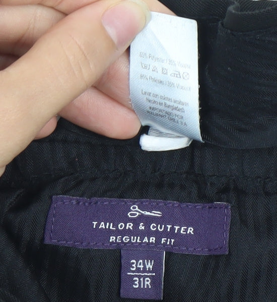 Mens UK Size M Tailor & Cutter Regular Fit Dress Pants Black Trousers