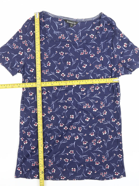 Bonmarché Women’s Blue Floral Cotton T-Shirt Size 12 Short Sleeve