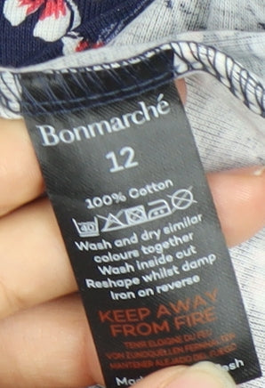 Bonmarché Women’s Blue Floral Cotton T-Shirt Size 12 Short Sleeve