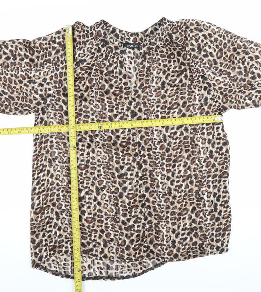 M&Co Womens Leopard Print Blouse UK 10 Long Sleeve Sheer