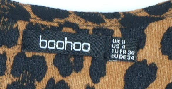 Boohoo Women’s Brown Leopard Print Puff Sleeve V-Neck Blouse Size 6