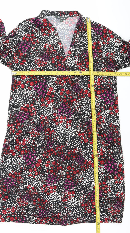 Bonmarché Women’s Black Floral Bodycon Dress Size 10 V-Neck Long Sleeve