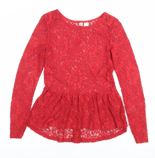 Womens UK Size S H&M Red Tunic Blouse