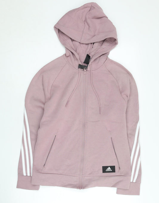 Additional front view of Adidas Women’s Pink Full Zip Hoodie, size UK 8, Cotton Blend