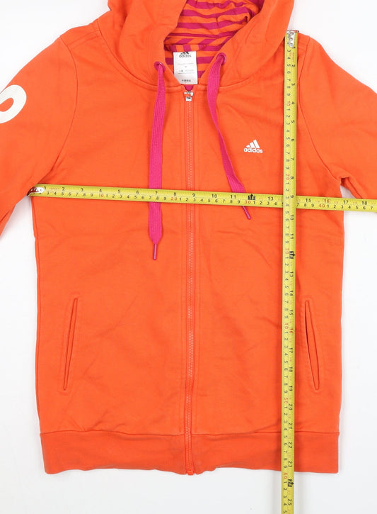 Adidas Womens Orange Full Zip Hoodie Size 10 UK Cotton Blend