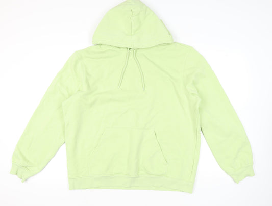Additional front view of H&M unisex green xl relaxed fit pullover hoodie cotton blend