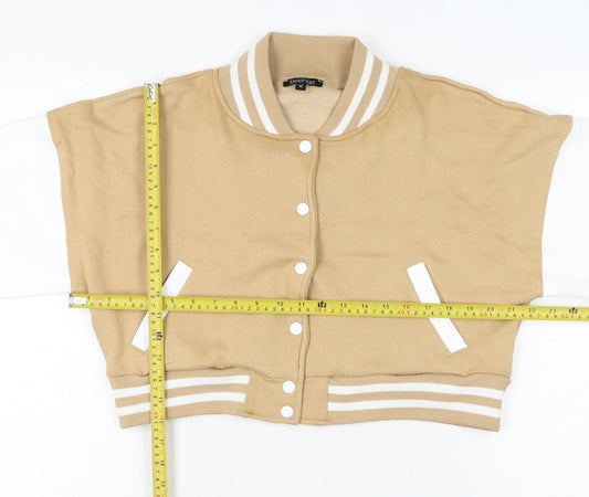 Boohoo Womens Beige White Size 12 Varsity Cropped Jacket