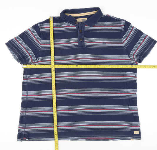 Marks and Spencer Men’s Blue 2XL Striped Cotton Polo Shirt