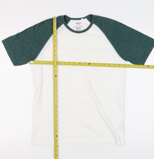 Next Men’s Slim Fit White Green Raglan Short Sleeve T-Shirt Size M