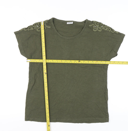 Damart Women’s Green Cotton T-Shirt UK 14/16 Embroidered Shoulders