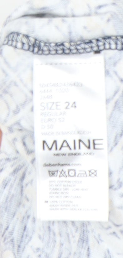 Maine New England Womens Blue Floral T-Shirt Size 24 Cotton