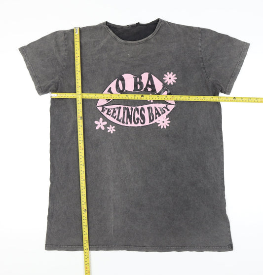 Boohoo Womens Grey Graphic Slogan Cotton T-Shirt UK 14