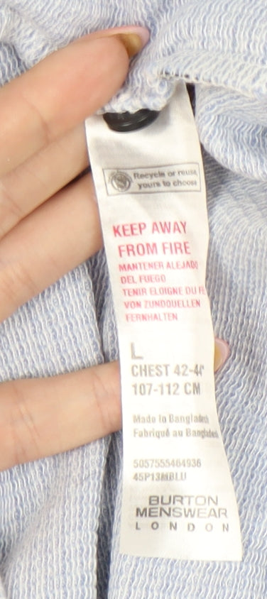 Burton Menswear London Men's Blue Check Polo Shirt L Short Sleeve Cotton