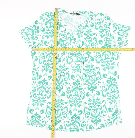Bonmarché Womens Green Floral Tunic Blouse Size 16 Short Sleeve