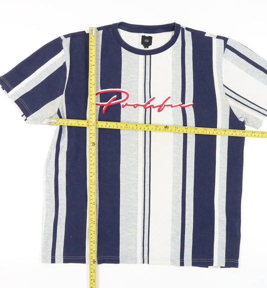 River Island Men’s Blue Striped Crew Neck Cotton T-Shirt Size M