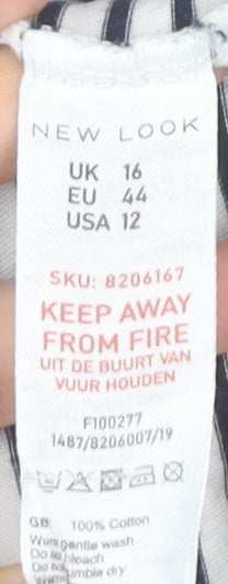 New Look Womens Black Stripe Cotton T-Shirt Size 16 Sleeveless