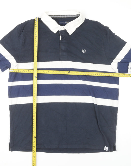 Lincoln Men’s Blue Striped Cotton Long Sleeve Polo Shirt Size L