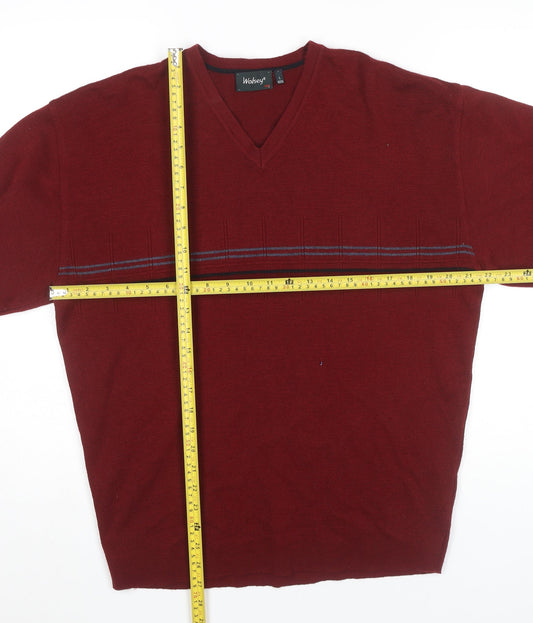 Wolsey Men’s Red V-Neck Wool Blend Jumper Size L Classic Knit