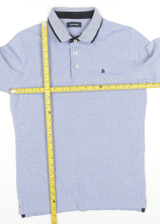 Jack & Jones Men's Blue Polo Shirt Size M Cotton Short Sleeve