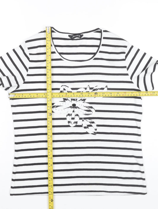 Alexara Womens Black White Stripe Floral T-Shirt Size 14