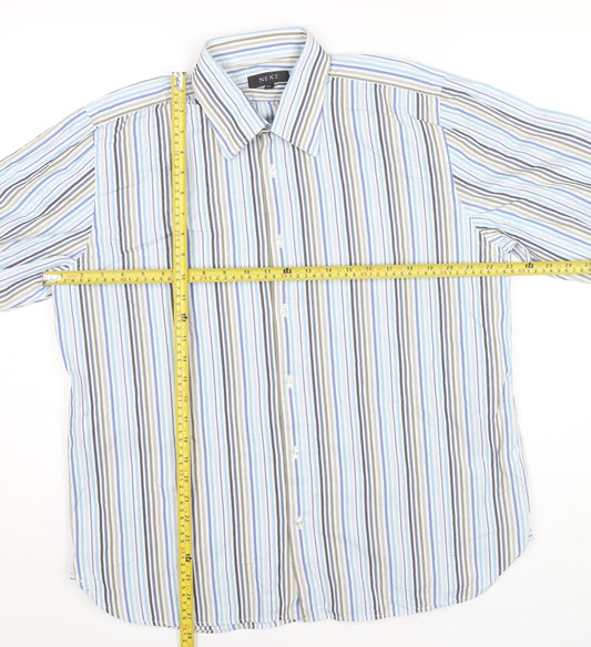 Next Men’s Blue Striped Cotton Dress Shirt XL Long Sleeve