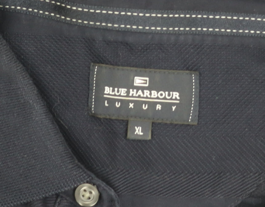 Blue Harbour Mens XL Navy Striped Cotton Polo Shirt