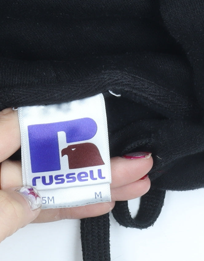 Mens UK Size M Russell Black Pullover Hoodie