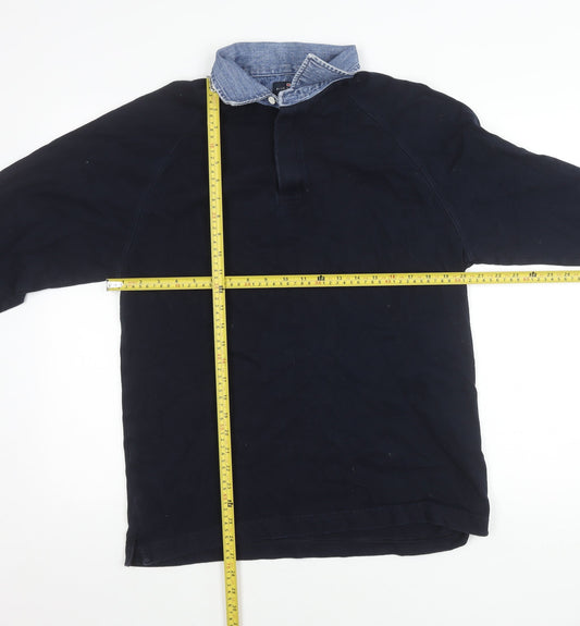 Marks and Spencer Men’s Blue Long Sleeve Polo Shirt Small Cotton