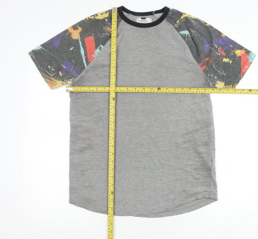 Topman Men’s Grey Multicolour Sleeve Crew Neck T-Shirt Size S