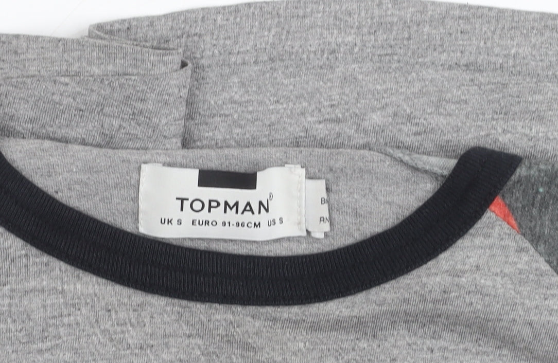Topman Men’s Grey Multicolour Sleeve Crew Neck T-Shirt Size S