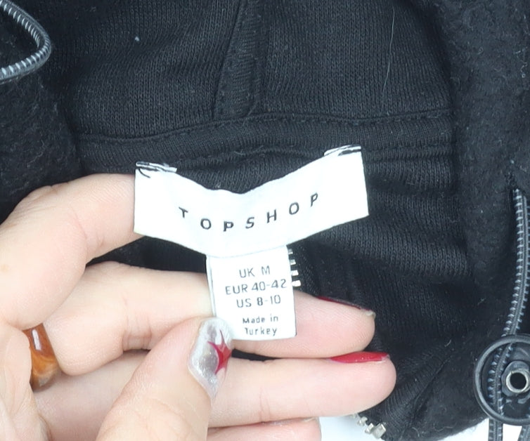 Topshop Women’s Black Hoodie Medium Pullover 1/2 Zip Long Sleeve